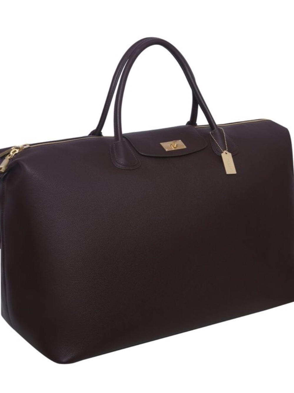 🤎Moncrief London Dark Brown Italian Leather Travel Duffel Bag with Gold Hardware